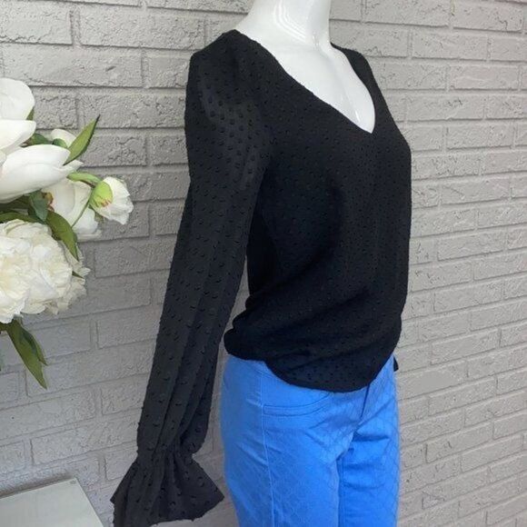 Springfield Black Sheer Long Sleeve Blouse Size S NWT - Picture 3 of 11